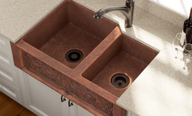 911 Double Offset Bowl Copper Apron Sink with regard to sizing 1000 X 800