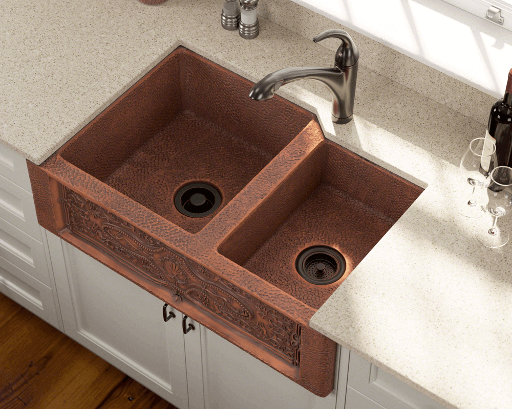 911 Double Offset Bowl Copper Apron Sink with regard to sizing 1000 X 800