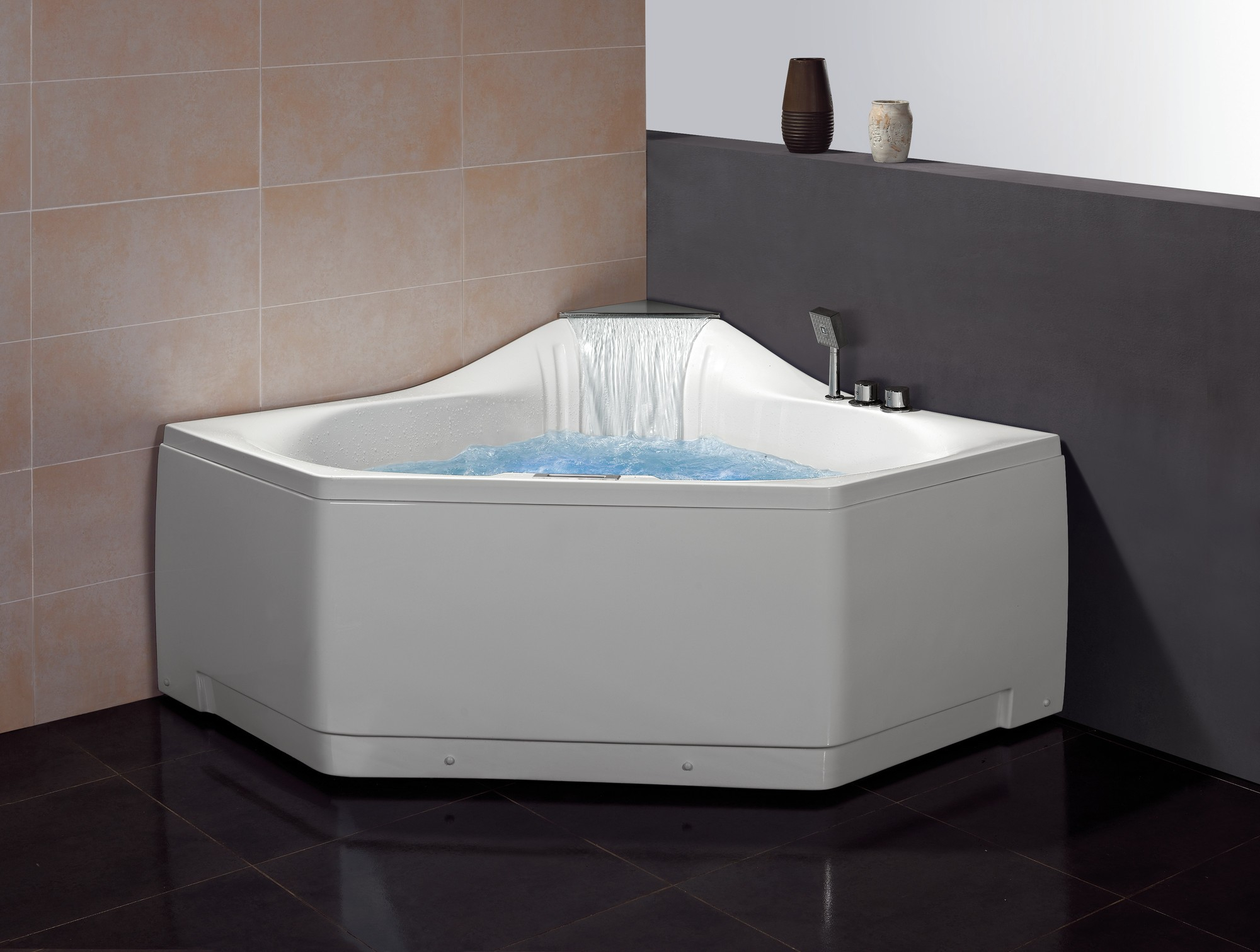 Ariel Bath 59 X 59 Corner Whirlpool Tub With Waterfall Faucet in sizing 2000 X 1511