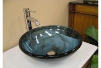 Bathroom Blue Stripe Glass Vessel Sink Chrome Faucet Combo with measurements 1000 X 1000