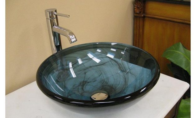 Bathroom Blue Stripe Glass Vessel Sink Chrome Faucet Combo with measurements 1000 X 1000