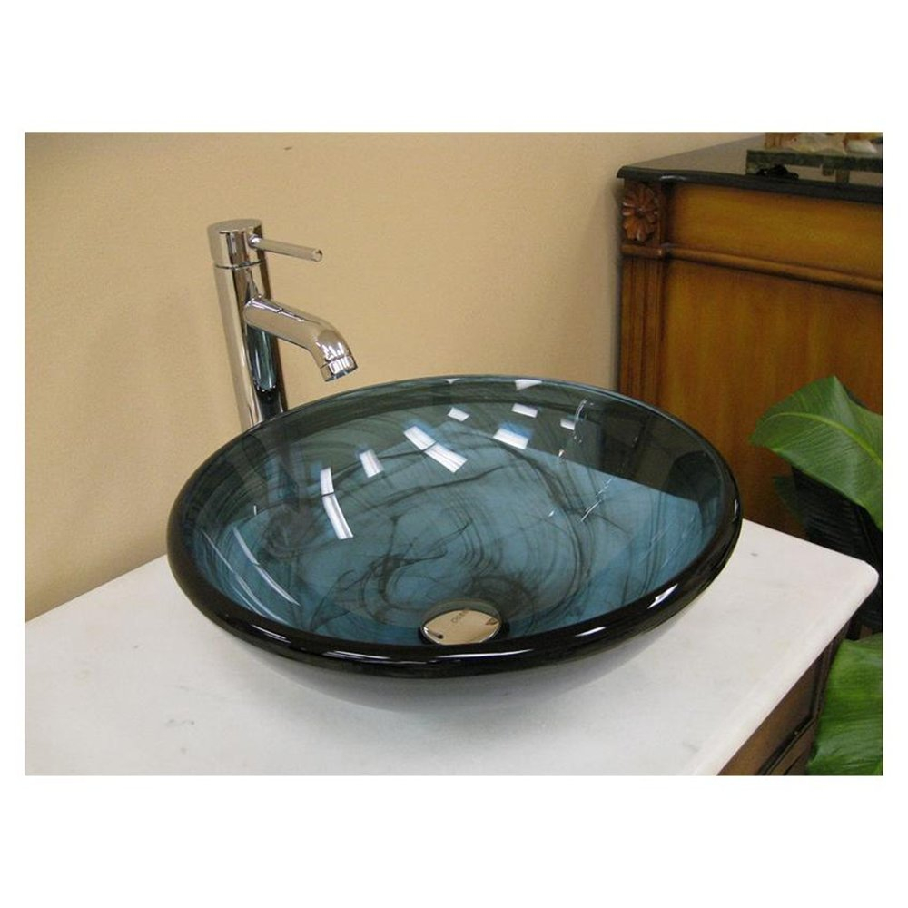 Bathroom Blue Stripe Glass Vessel Sink Chrome Faucet Combo with measurements 1000 X 1000