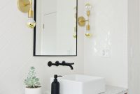 Black White Walnut Bathroom With Black Faucet Brass Sconces with size 2000 X 2800