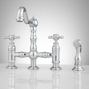 Delilah Deck Mount Bridge Faucet With Side Spray Cross Handles throughout measurements 1500 X 1500