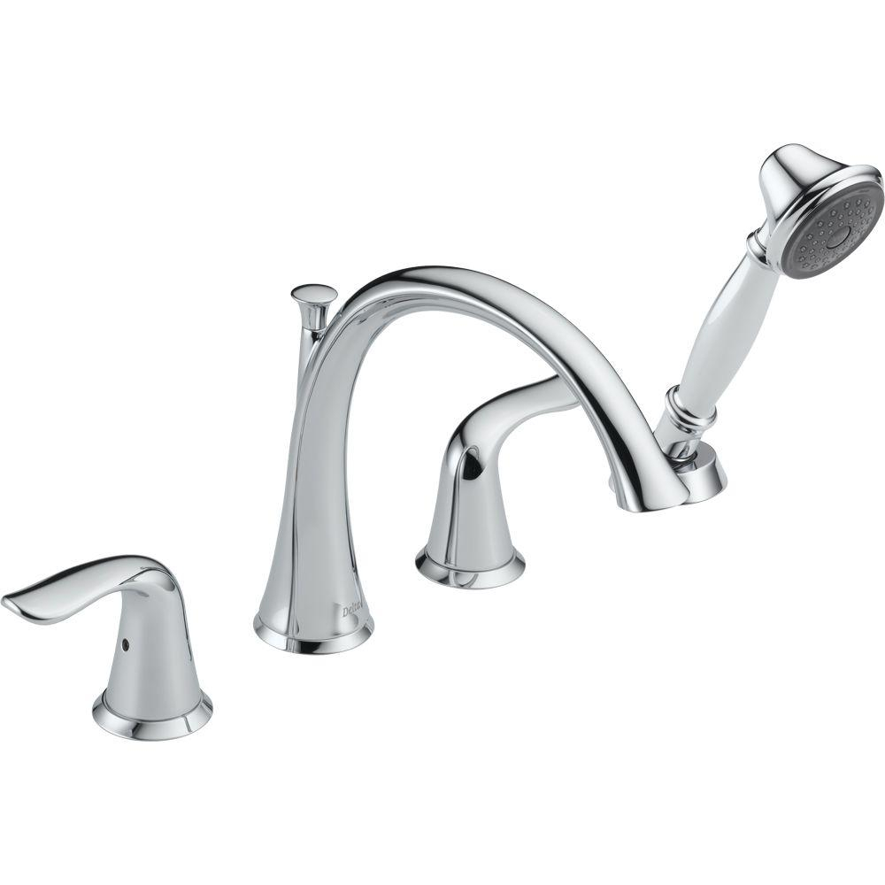 Delta Lahara 2 Handle Deck Mount Roman Tub Faucet With Hand Shower in measurements 1000 X 1000