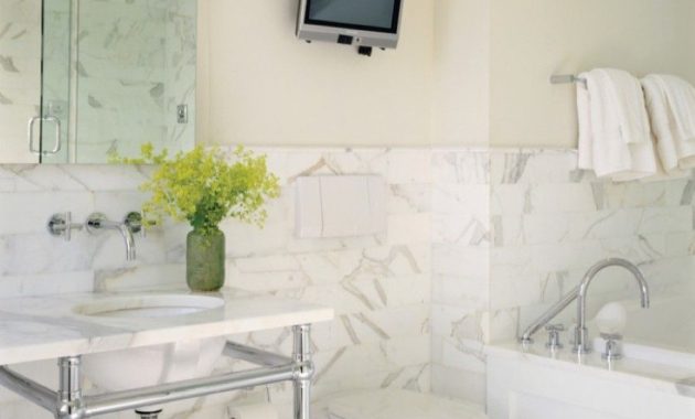 Marble Bathroom Wall Idea Feat Pedestal Sink And Modern Wall Mount pertaining to proportions 907 X 1152