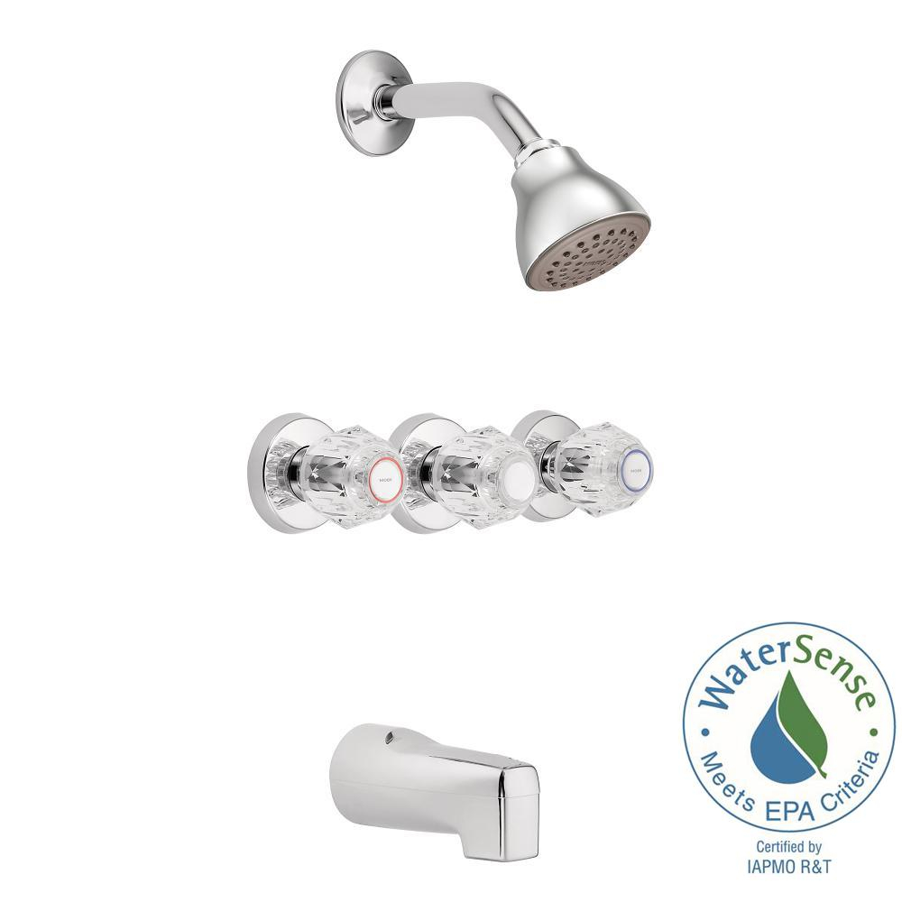 Moen Chateau 3 Handle 1 Spray Tub And Shower Faucet In Chrome Valve regarding dimensions 1000 X 1000