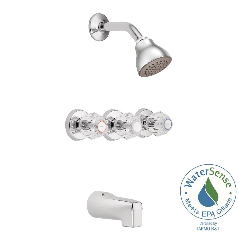 Moen Chateau 3 Handle 1 Spray Tub And Shower Faucet In Chrome Valve with proportions 1000 X 1000