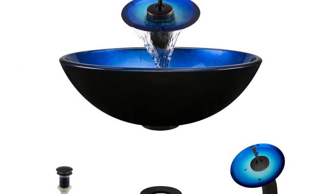 Mr Direct Glass Vessel Sink In Blue Foil Undertone With Waterfall with regard to sizing 1000 X 1000