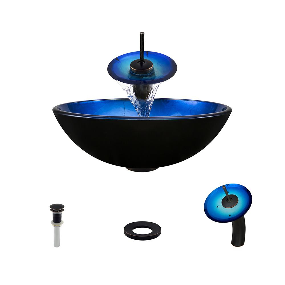 Mr Direct Glass Vessel Sink In Blue Foil Undertone With Waterfall with regard to sizing 1000 X 1000