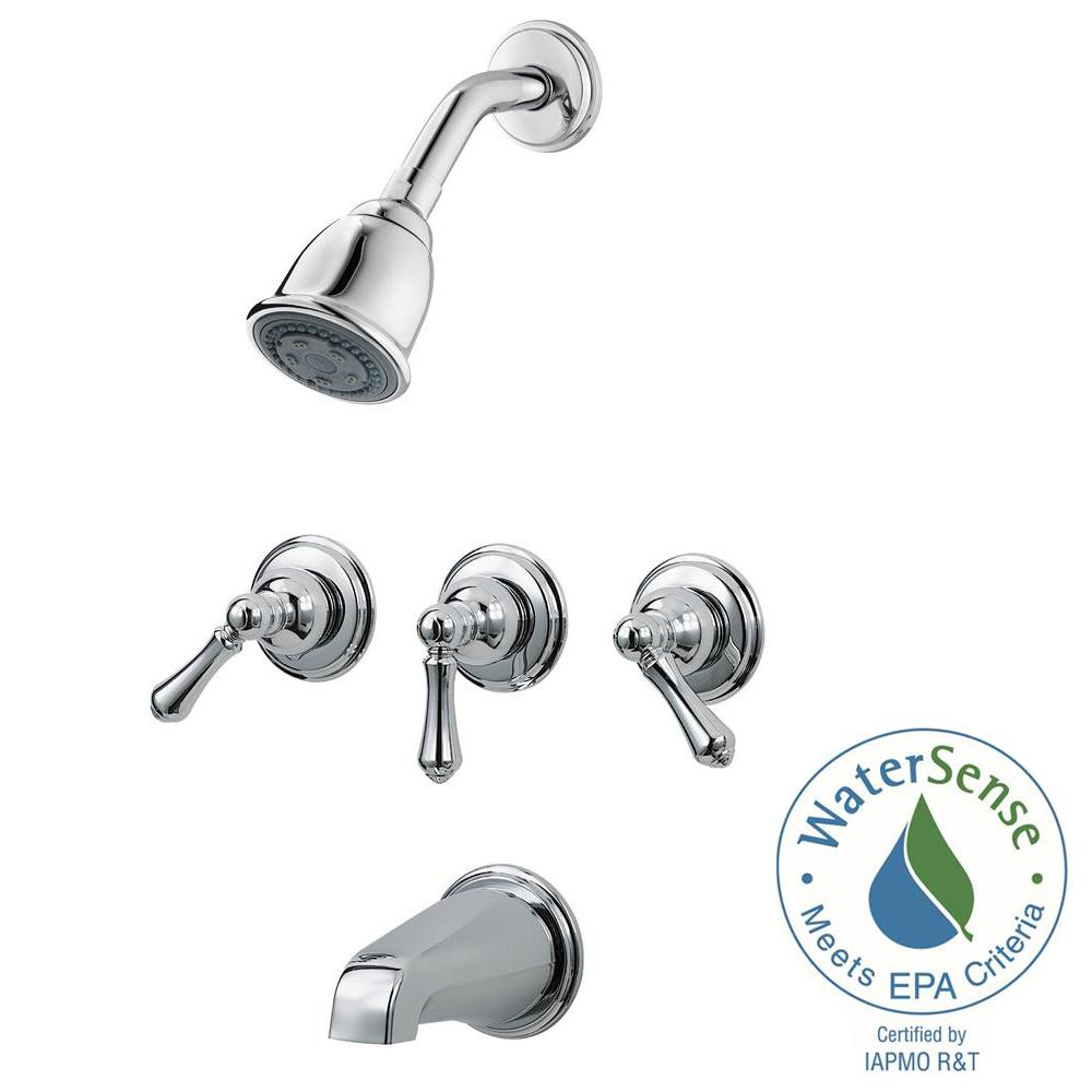 Pfister 3 Handle Tub And Shower Faucet Trim Kit In Polished Chrome for proportions 1000 X 1000