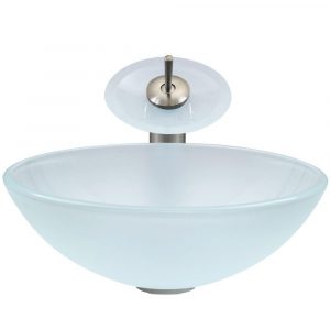 Vigo Glass Vessel Sink In White Frost With Waterfall Faucet Set In in measurements 1000 X 1000