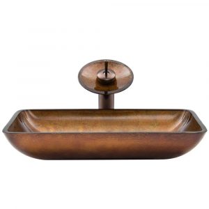 Vigo Rectangular Glass Vessel Sink In Russet Glass With Waterfall regarding dimensions 1000 X 1000