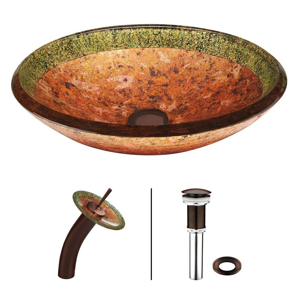 Vigo Vessel Sink In Janus With Waterfall Faucet Set In Oil Rubbed within size 1000 X 1000