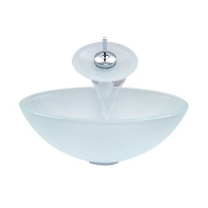 Vigo Vgt036chrnd White Frost Glass Vessel Sink And Waterfall Faucet with regard to dimensions 1200 X 1200