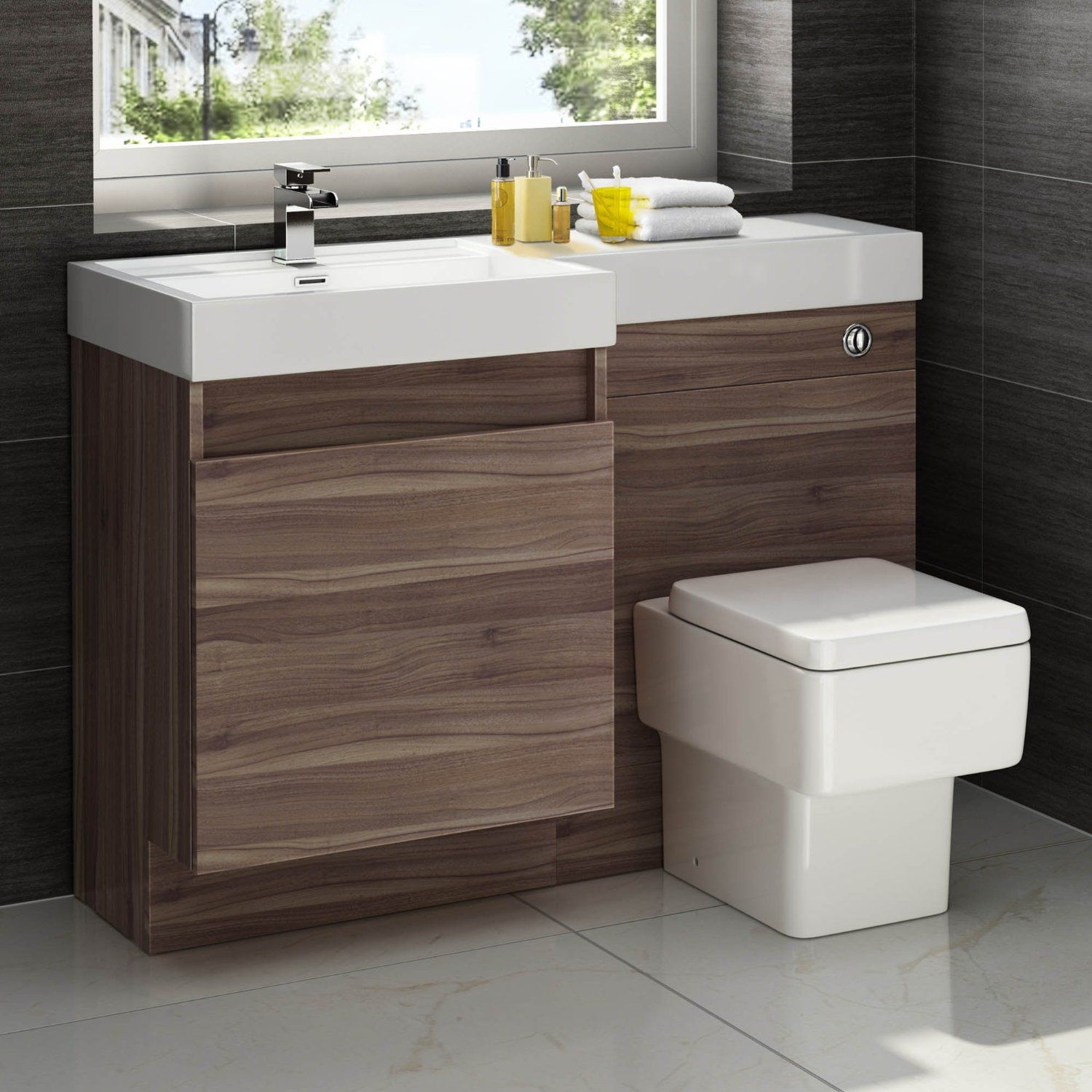 1200mm Walnut Vanity Unit Square Toilet Bathroom Sink Left Hand with regard to dimensions 1500 X 1500