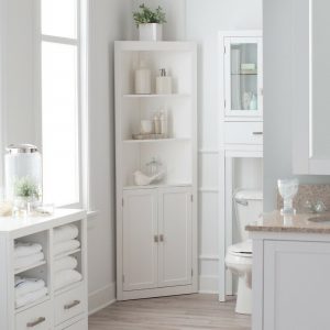 3 Shelf Corner White Linen Tower Cabinet Home Living Bathroom for dimensions 1000 X 1000