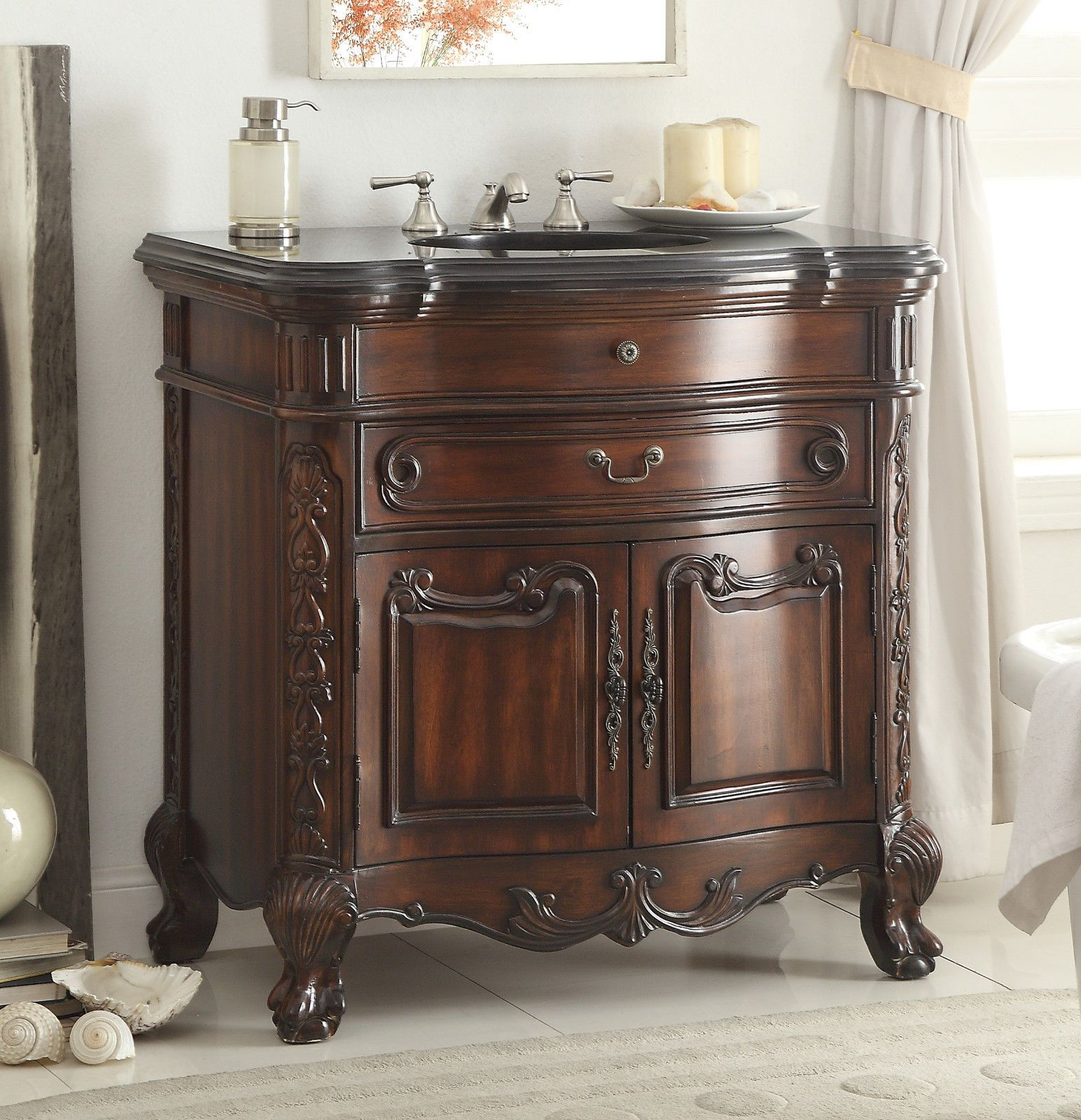 36 Inch Adelina Antique Mahogany Bathroom Sink Vanity Vanities throughout measurements 1543 X 1600