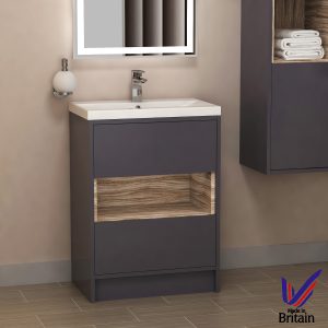 500mm Floor Standing Vanity Unit 2 Drawer Bathroom Gloss Grey in proportions 1800 X 1800