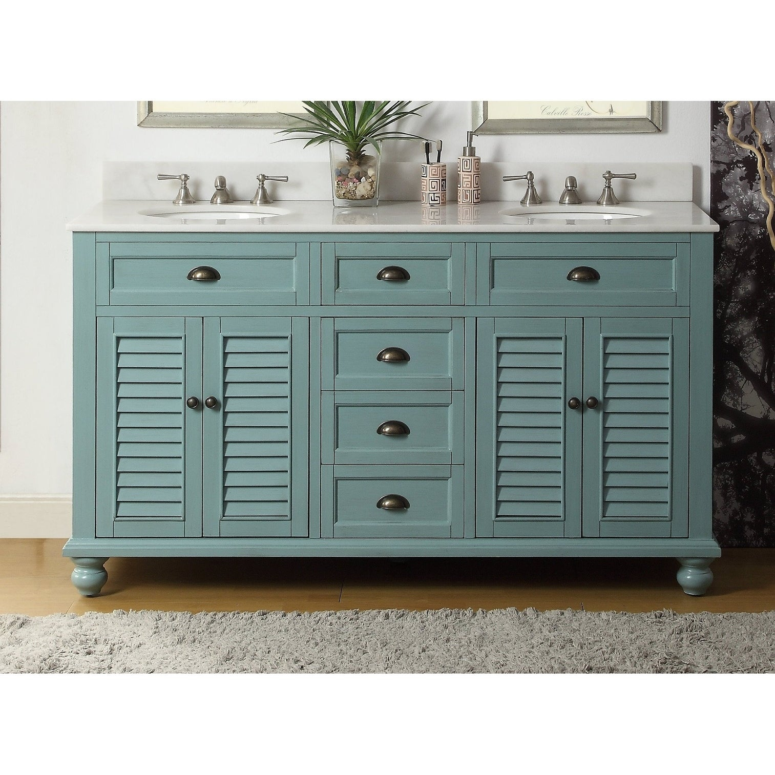 62 Glennville Double Sink Cottage Style Blue Bathroom Sink Vanity for size 1513 X 1513