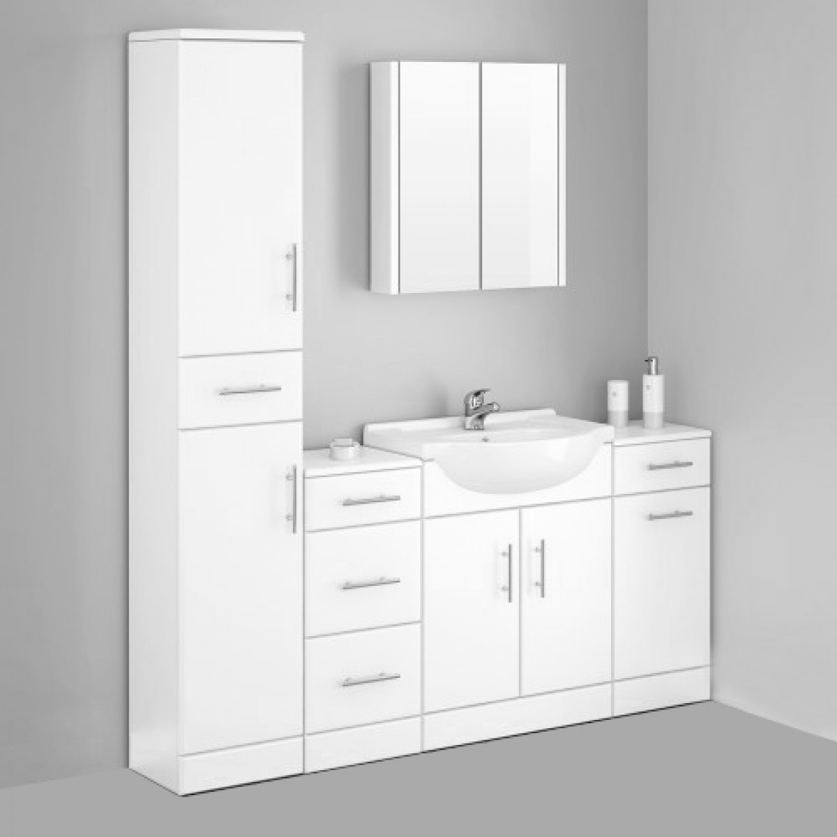 Alaska Bathroom Furniture Pack 5 Piece White Gloss with proportions 1200 X 1200
