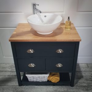 Ava Single Sit On Basin Vanity Unit Solid Oak Top Harvey George regarding measurements 1024 X 1024