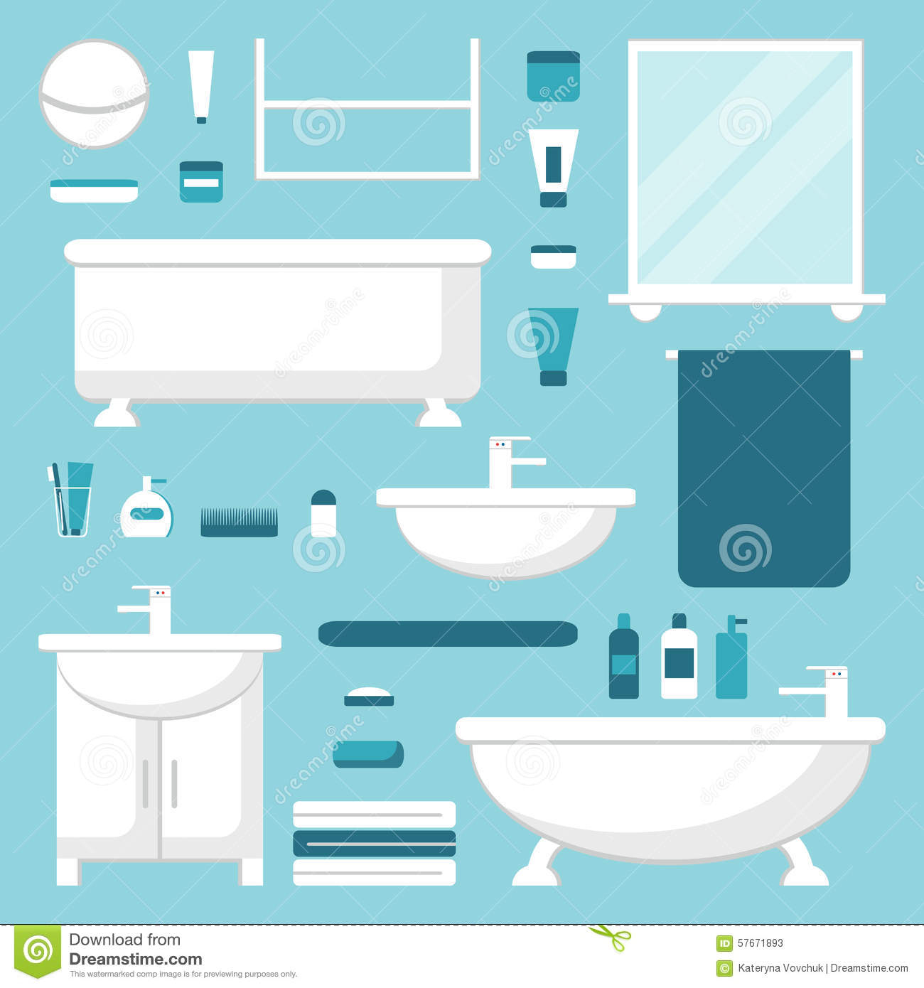 Bathroom Elements Set Isolated Bathroom Furniture Stock Vector pertaining to size 1300 X 1390