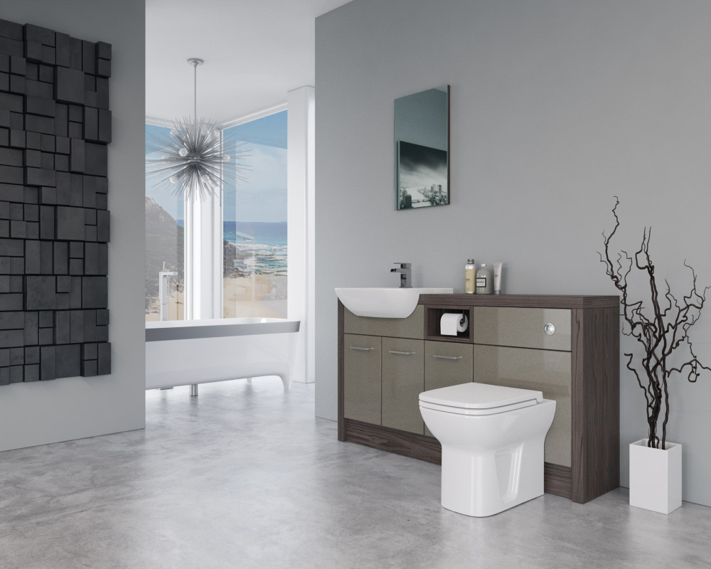 Bathroom Fitted Furniture 1500mm Metallic Latte Gloss Lava Grey in size 1000 X 800