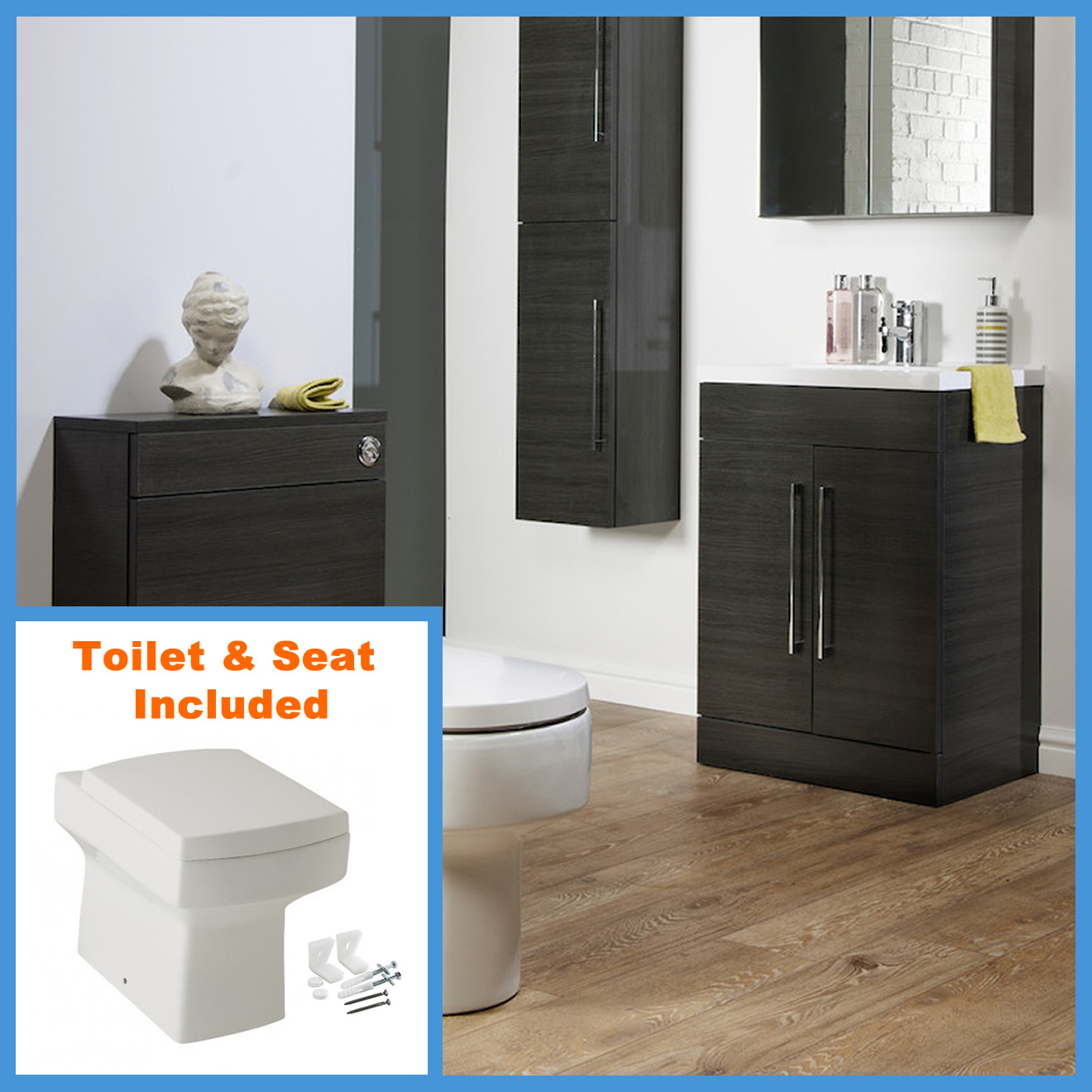 Bathroom Furniture Black Ash Vanity Unit Cabinet Basin Back To Wall with regard to measurements 1320 X 1320