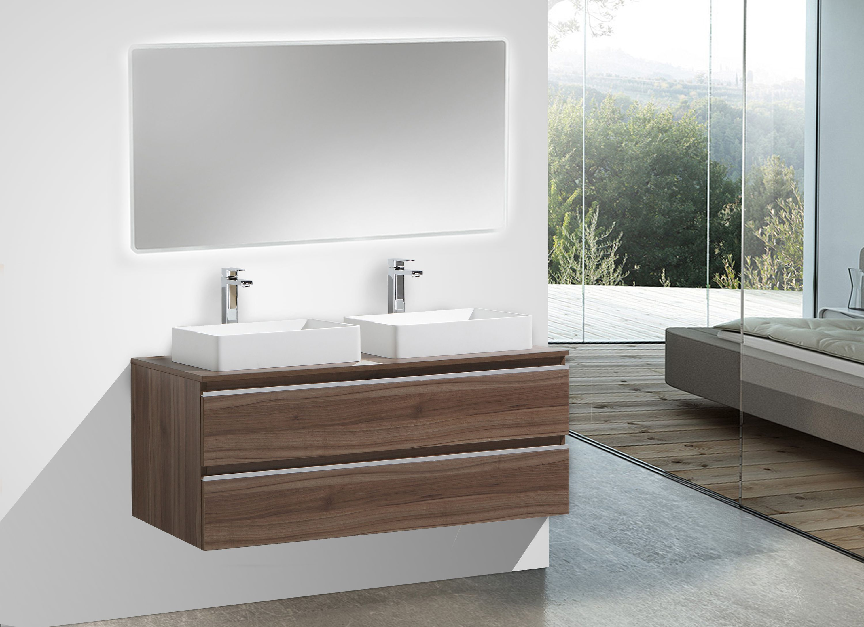 Bathroom Furniture Set Delia 1200 Dark Walnut Mirror Selectable pertaining to size 3000 X 2179