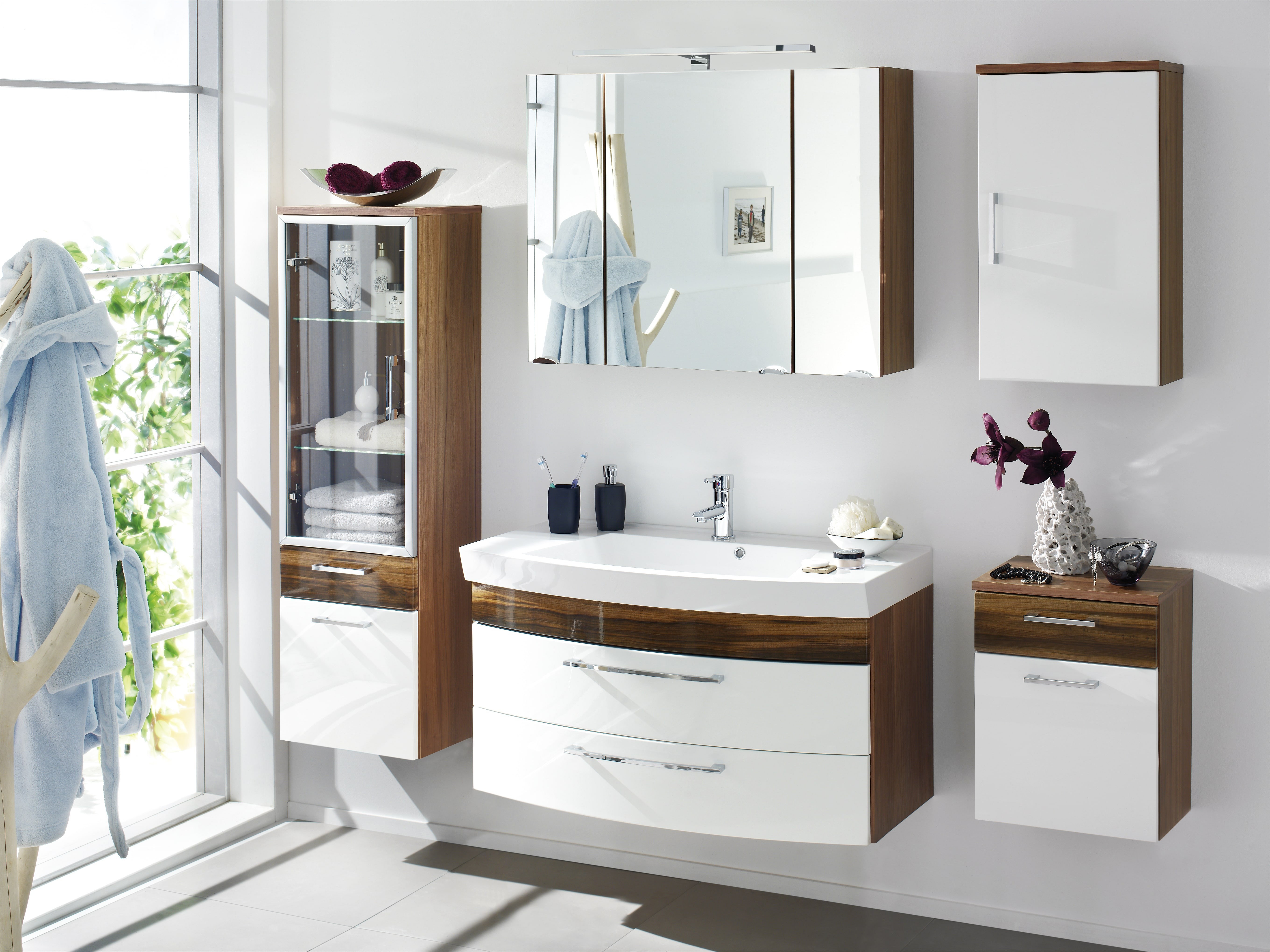 Bathroom Furniture Set Malema 100cm Walnut White With Rounded Front for proportions 5440 X 4080