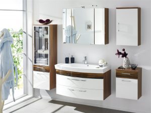 Bathroom Furniture Set Malema 100cm Walnut White With Rounded Front with sizing 5440 X 4080