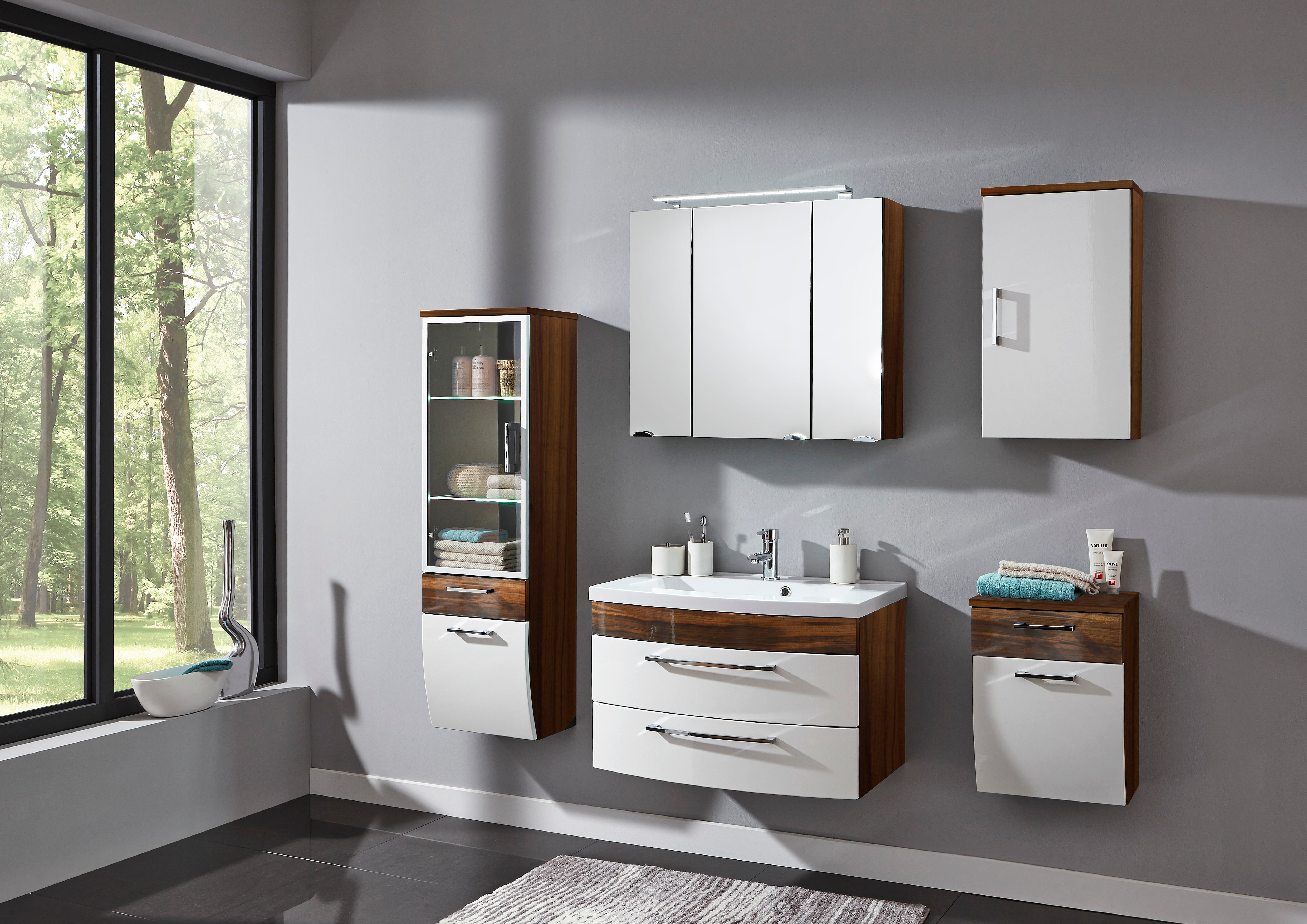 Bathroom Furniture Set Malema 80cm Walnut White With Rounded Front 6 in size 4961 X 3508