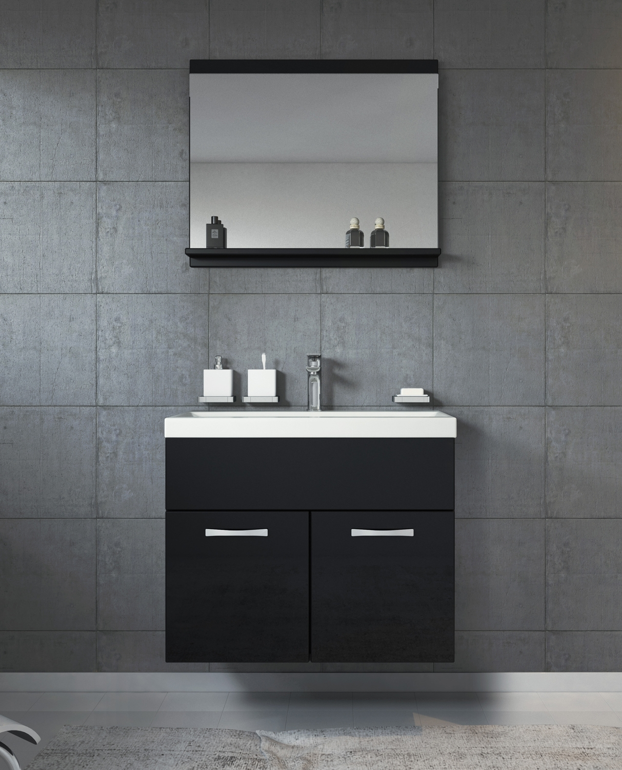 Bathroom Furniture Set Montreal 02 60cm Black Cupboard Cabinet throughout dimensions 1213 X 1500