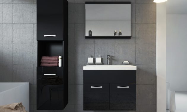 Bathroom Furniture Set Montreal Black 60cm Basin Cabinet Cupboard within proportions 1500 X 1249