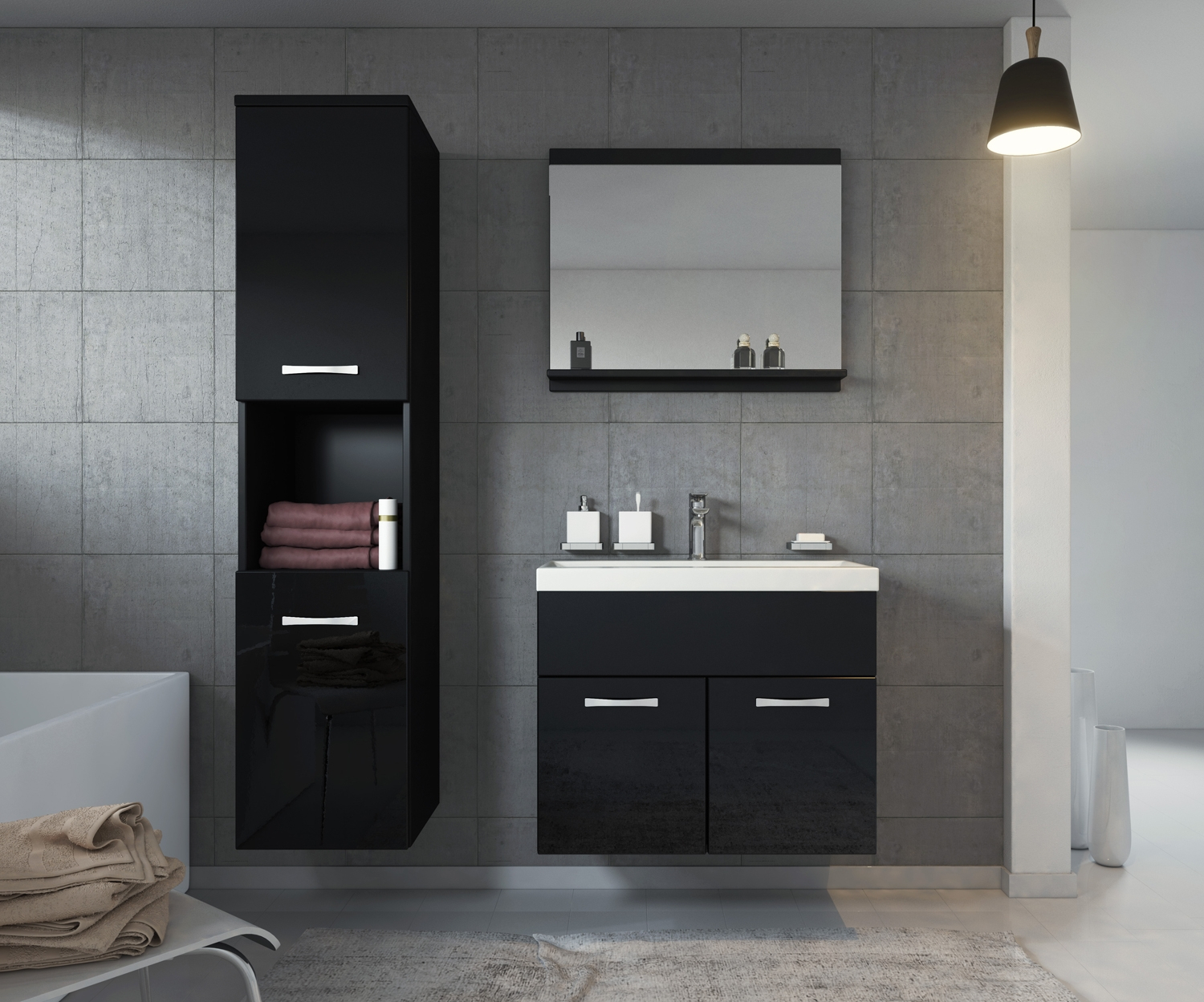 Bathroom Furniture Set Montreal Black 60cm Basin Cabinet Cupboard within proportions 1500 X 1249