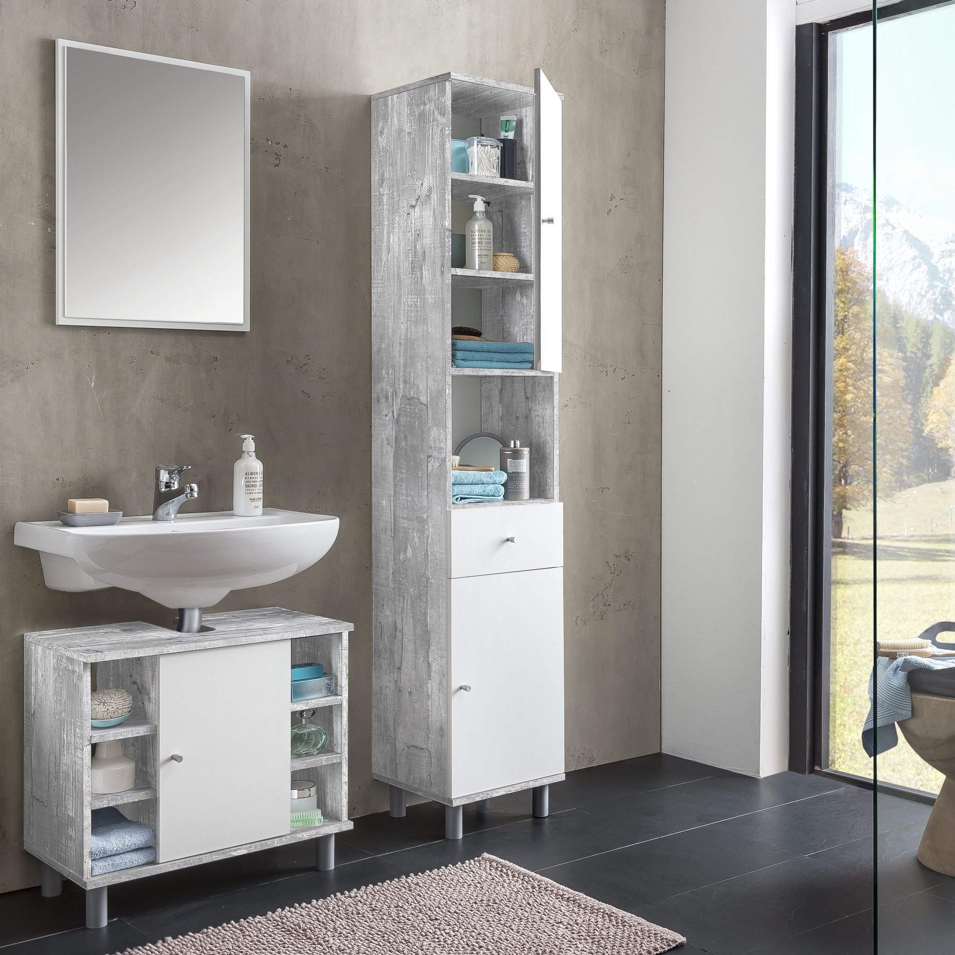 Belfry Bathroom Charnley 3 Piece Bathroom Furniture Set With Mirror inside measurements 1855 X 1855