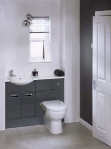 Black And White Bathroom With Fitted Furniture And White Fixtures in dimensions 1024 X 1364