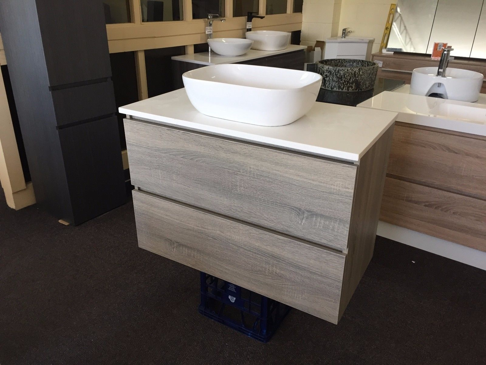 Bogetta 750mm Light Grey Oak Timber Wood Grain Bathroom Vanity throughout dimensions 1600 X 1200