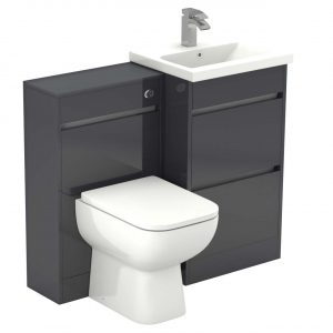 City Grey Gloss 1000mm 2 Drawer Vanity Unit Toilet Suite Black with proportions 1280 X 1280