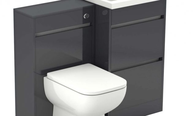 City Grey Gloss 1000mm 2 Drawer Vanity Unit Toilet Suite Black with proportions 1280 X 1280