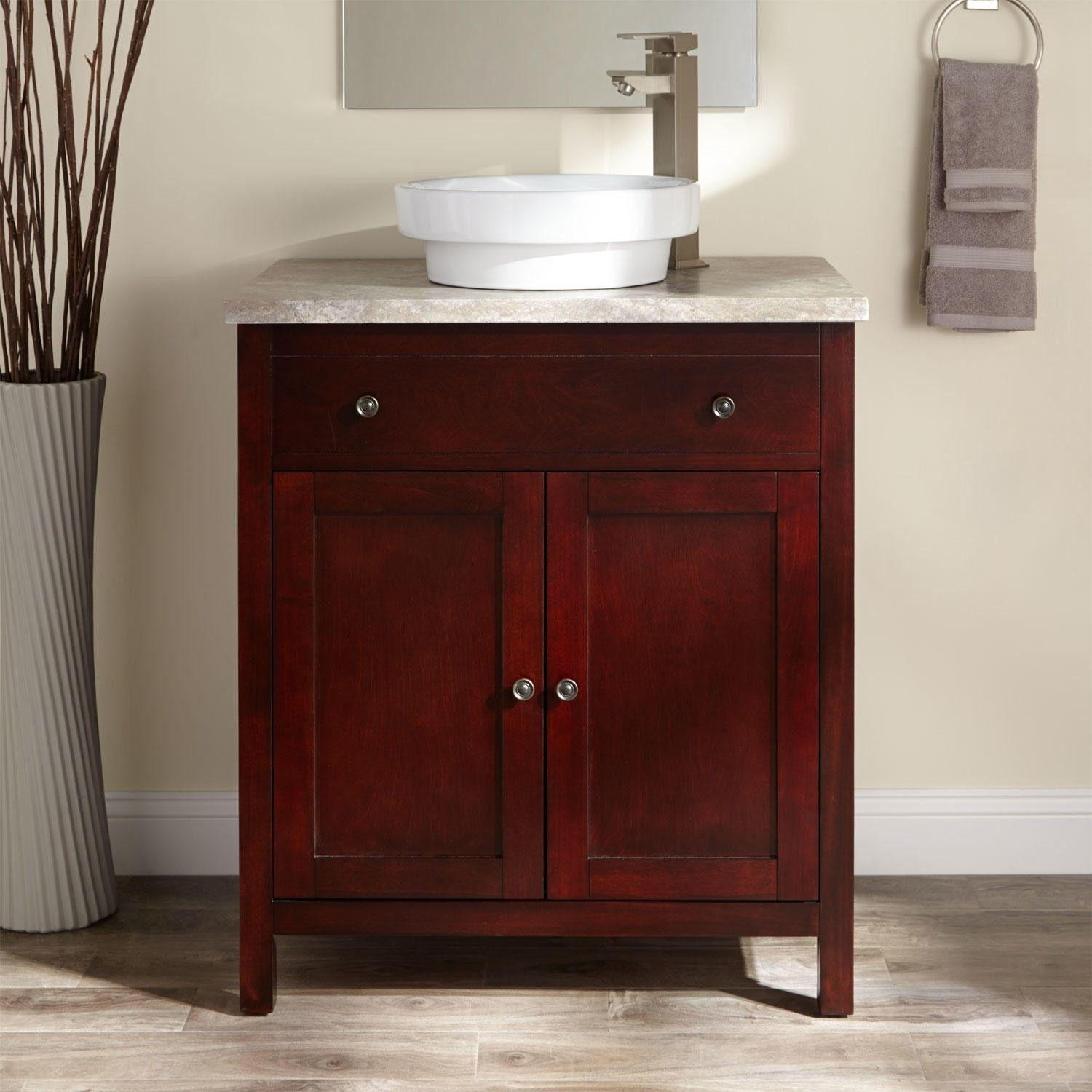 Classic Wooden Bathroom Vanity In Cherry Glazed With Square Legs throughout measurements 1500 X 1500