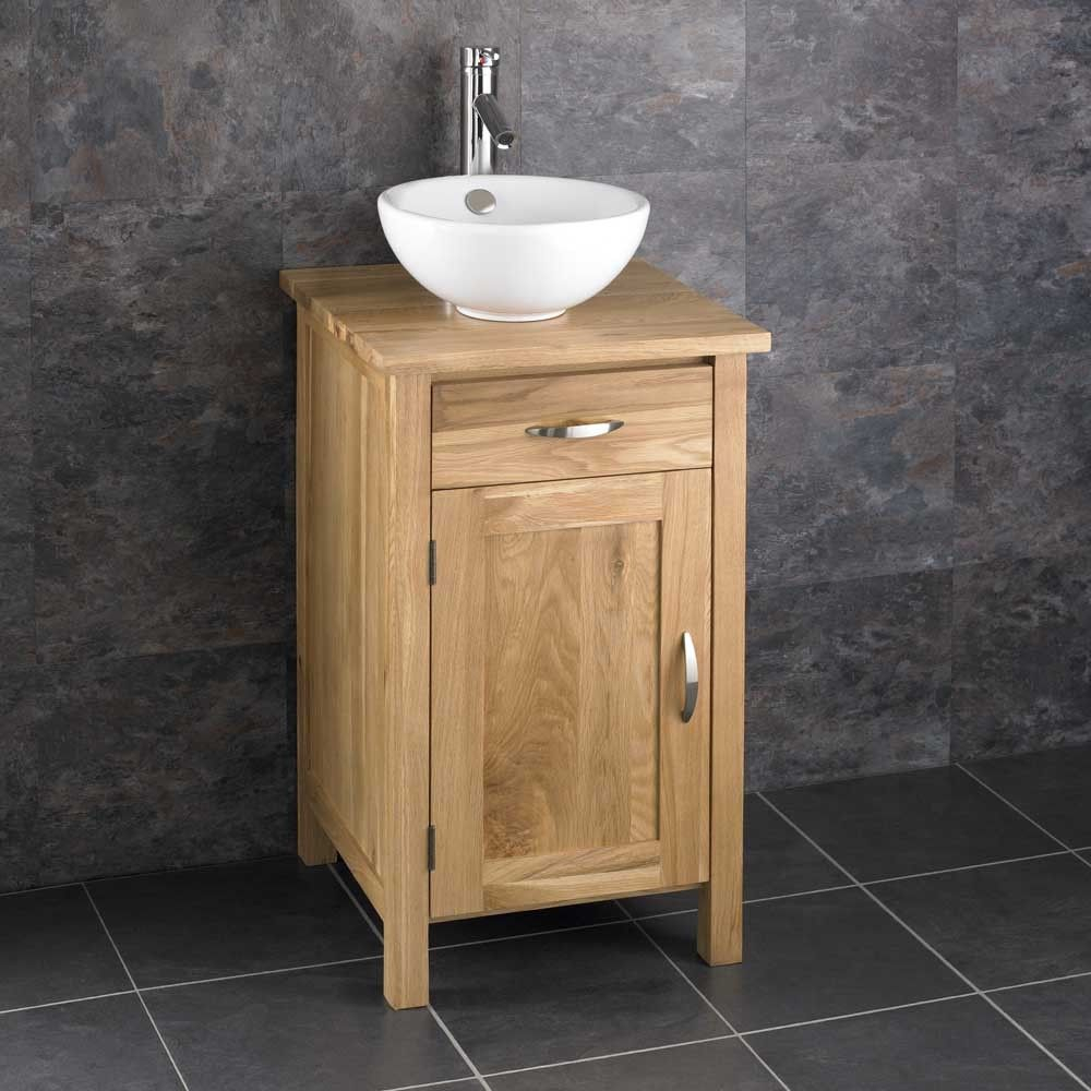 Cloakroom Square Oak Bathroom Cabinet 450mm Round Basin Set Ohio45 intended for dimensions 1000 X 1000