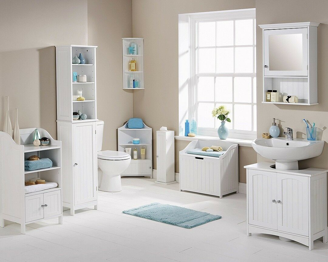 Colonial White Bathroom Furniture White Cupboards Storage Chests intended for size 1080 X 864