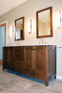 Custom Walnut Bathroom Remodel Double Vanity With Shaker Style in dimensions 1365 X 2048