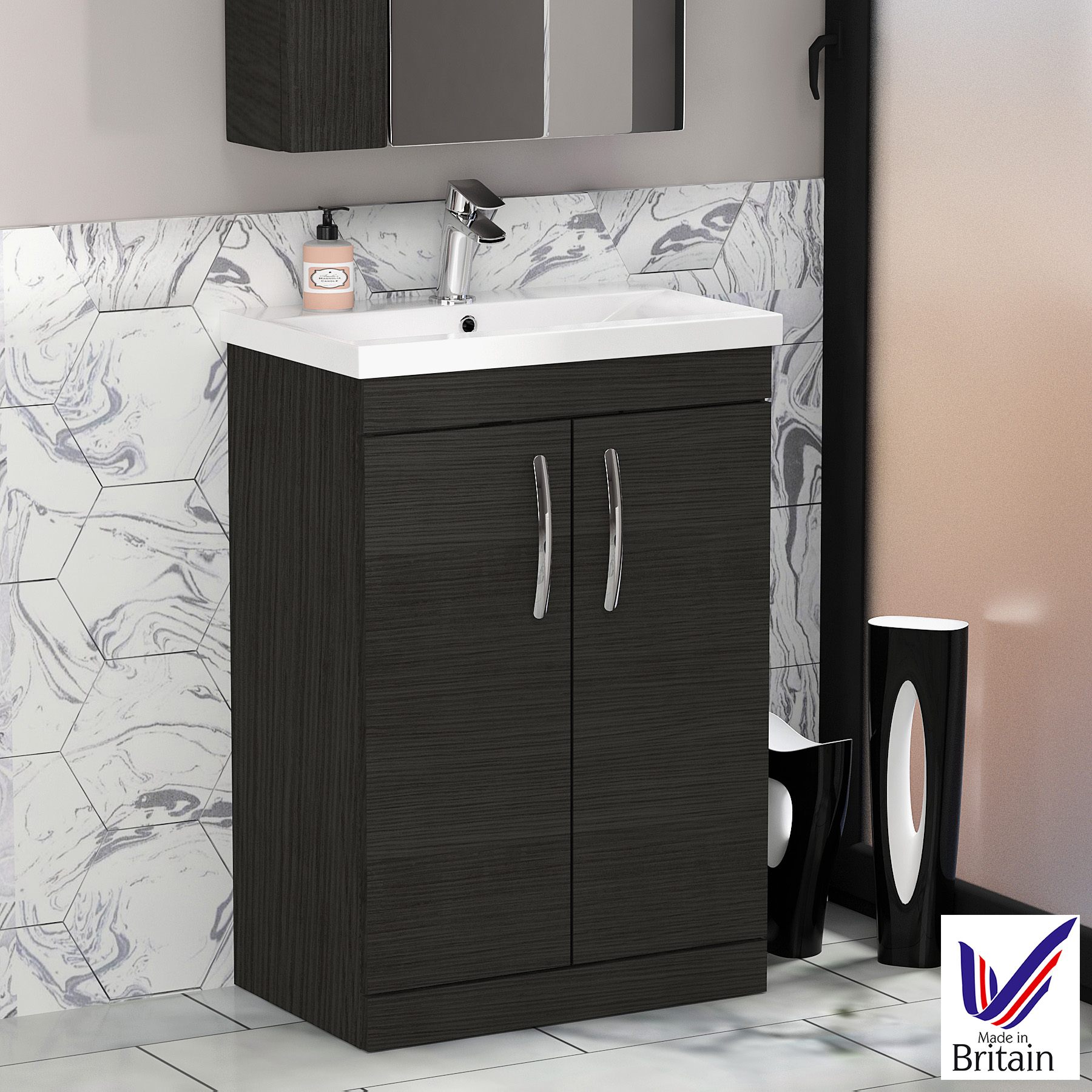 Details About 600mm Black Floor Standing Vanity Unit 2 Door Bathroom Furniture Cabinet Basin with measurements 1800 X 1800