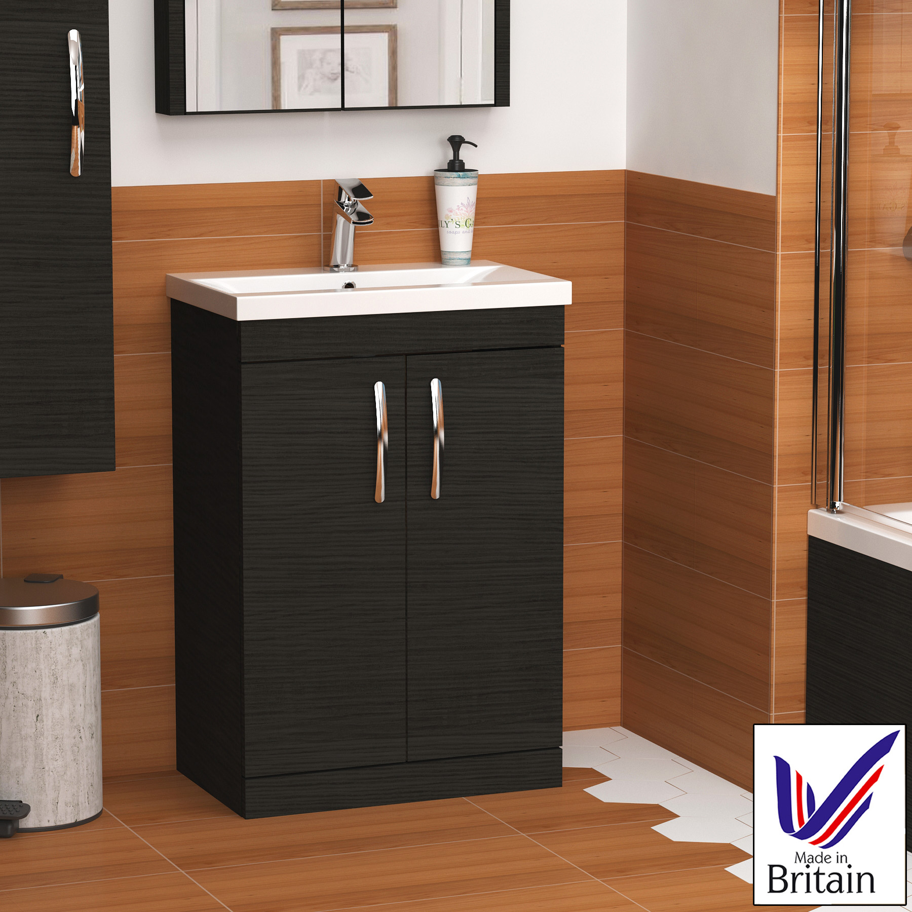 Details About 600mm Floor Standing Black Vanity Unit 2 Door Bathroom Furniture Cabinet Basin with measurements 1800 X 1800