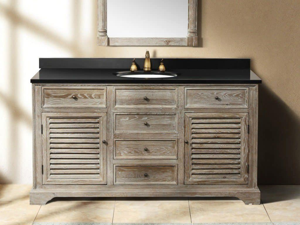 Distressed Bathroom Vanity Cabinets With Black Countertops And intended for proportions 1024 X 768