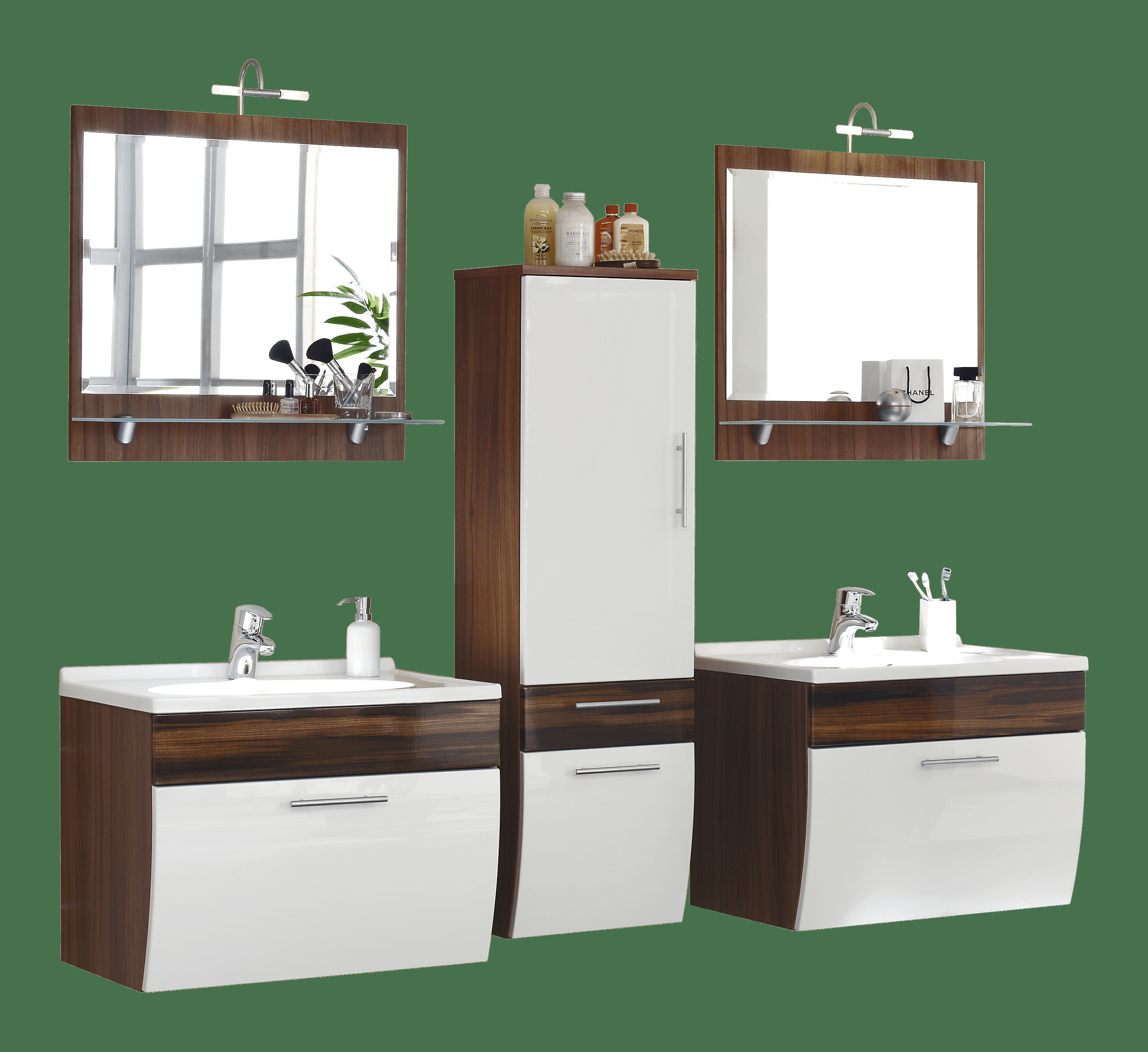 Double Bathroom Furniture Set Paloma Walnut White With Rounded pertaining to dimensions 2871 X 2631