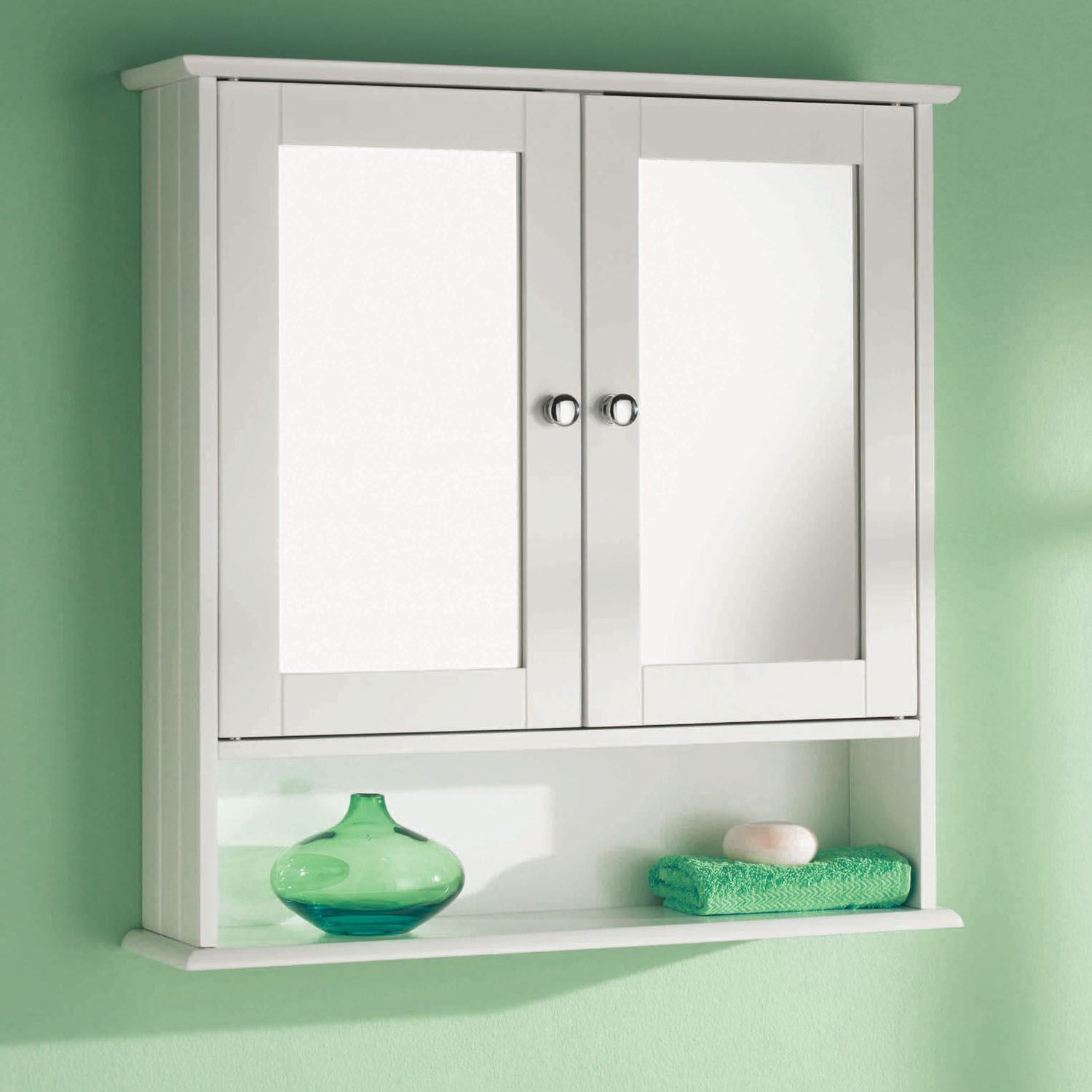 Double Door Mirror Shelf Wall Mounted Wood Storage Bathroom intended for sizing 1500 X 1500
